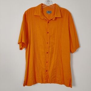 By Nath Men's Button Down Shirt in Orange Size XXL Linen Bohemian Resortwear